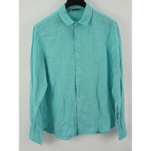 Leoni Al Sole Italy 100% Linen Mens Medium Long Sleeve Turquoise Button Up Shirt